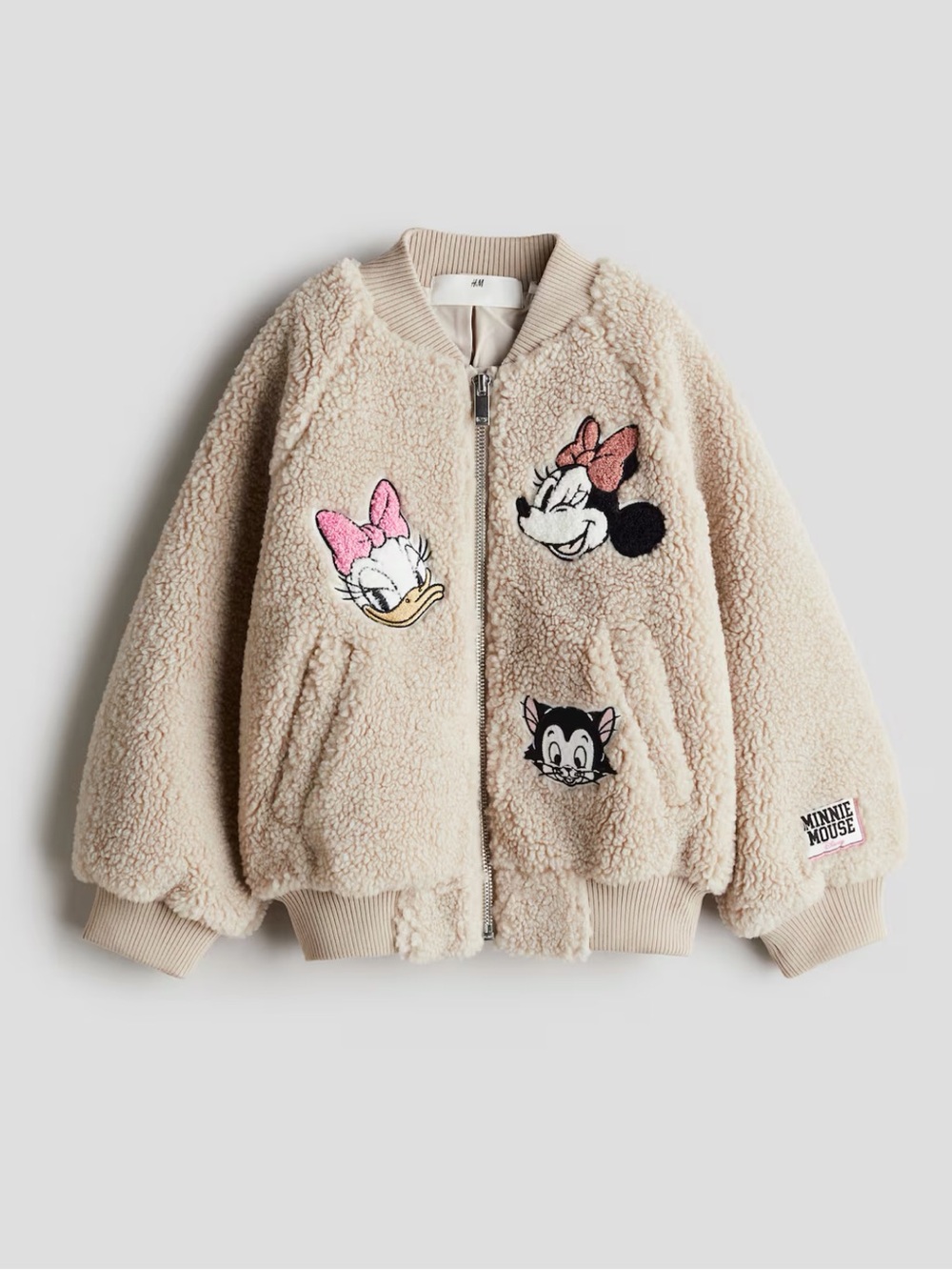 Kids Minnie Mouse Cream Teddy Sherpa Jacket with Character Patches